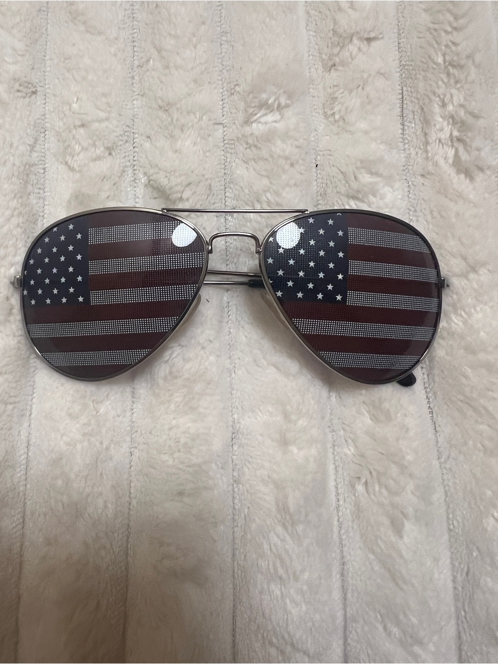 Source Unknown Aviator Sunglasses with American Flag Lenses - Red, Blue, Silver